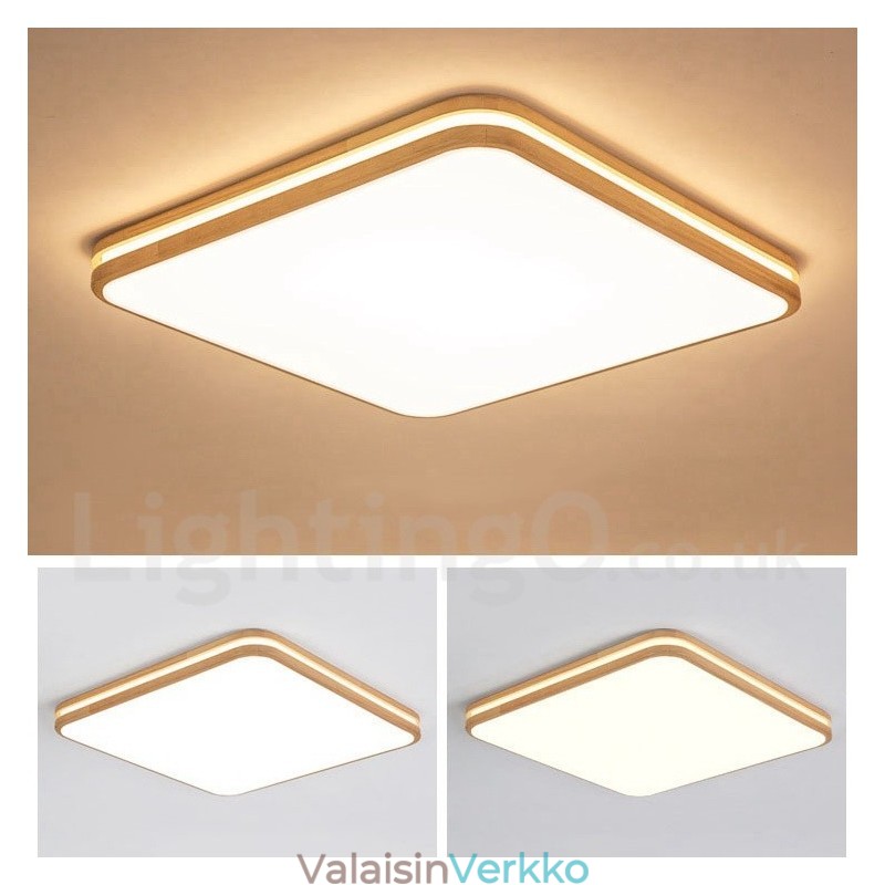 Neliönmuotoinen puinen linssillä Moderni nykyaikainen pohjoismainen uppoasennettava puinen kattovalaisin akryylivarjostimella ja kaukosäätimellä, voidaan käyttää myös seinävalona