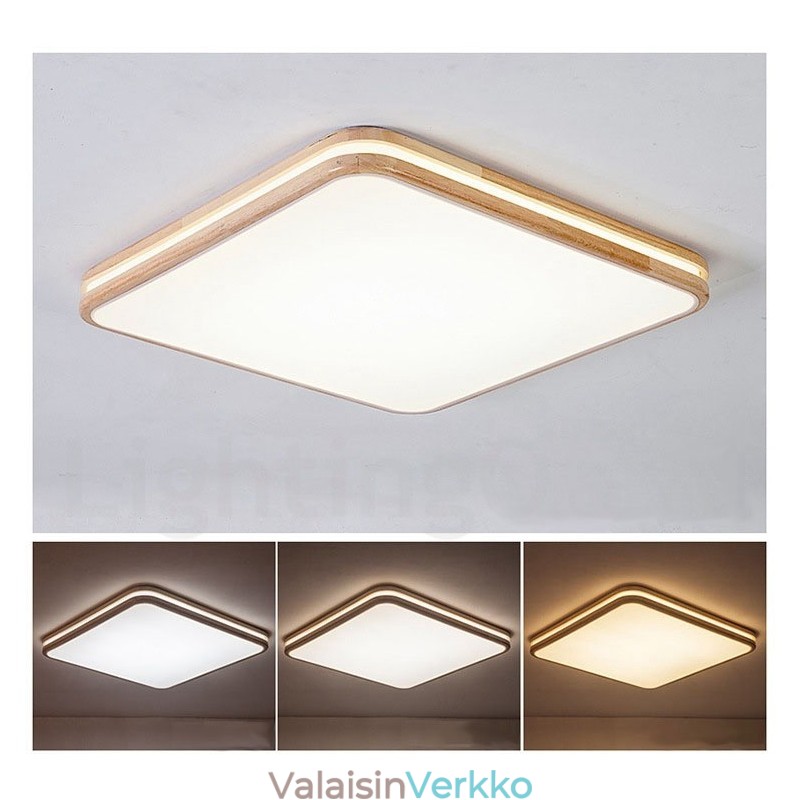 Neliönmuotoinen puinen linssillä Moderni nykyaikainen pohjoismainen uppoasennettava puinen kattovalaisin akryylivarjostimella ja kaukosäätimellä, voidaan käyttää myös seinävalona