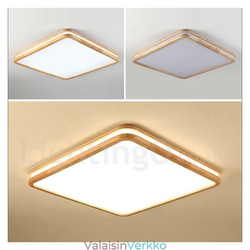 Neliönmuotoinen puinen linssillä Moderni nykyaikainen pohjoismainen uppoasennettava puinen kattovalaisin akryylivarjostimella ja kaukosäätimellä, voidaan käyttää myös seinävalona