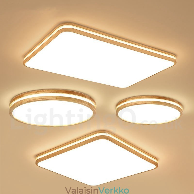 Neliönmuotoinen puinen linssillä Moderni nykyaikainen pohjoismainen uppoasennettava puinen kattovalaisin akryylivarjostimella ja kaukosäätimellä, voidaan käyttää myös seinävalona