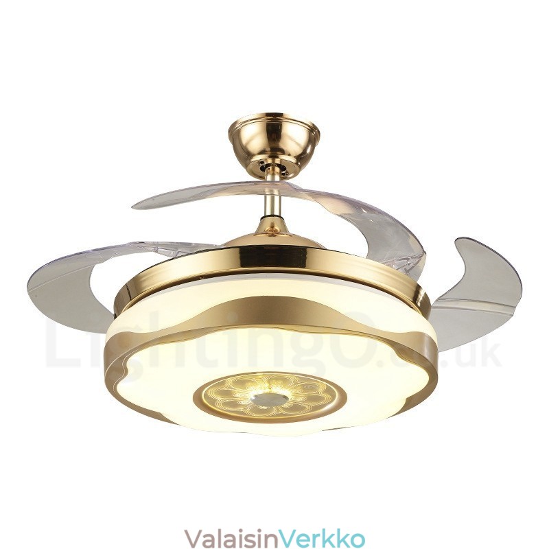 108cm (42") 91CM(36") Moderni nykyaikainen kaukosäädin Kultavärinen kattotuulettimen valo akryylivarjostimella Mute Pure Copper -moottori