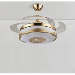 108cm (42") 91CM(36") Moderni nykyaikainen kaukosäädin Kultavärinen kattotuulettimen valo akryylivarjostimella Mute Pure Copper -moottori