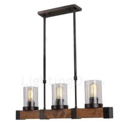 3 Light Vintage puinen kattokruunu Industrial Wind Loft Puinen lineaarinen riippuvalaisin