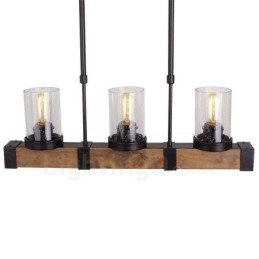 3 Light Vintage puinen kattokruunu Industrial Wind Loft Puinen lineaarinen riippuvalaisin