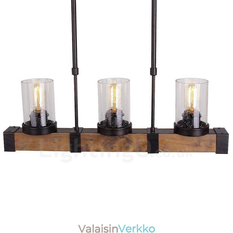 3 Light Vintage puinen kattokruunu Industrial Wind Loft Puinen lineaarinen riippuvalaisin