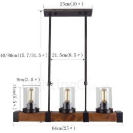 3 Light Vintage puinen kattokruunu Industrial Wind Loft Puinen lineaarinen riippuvalaisin