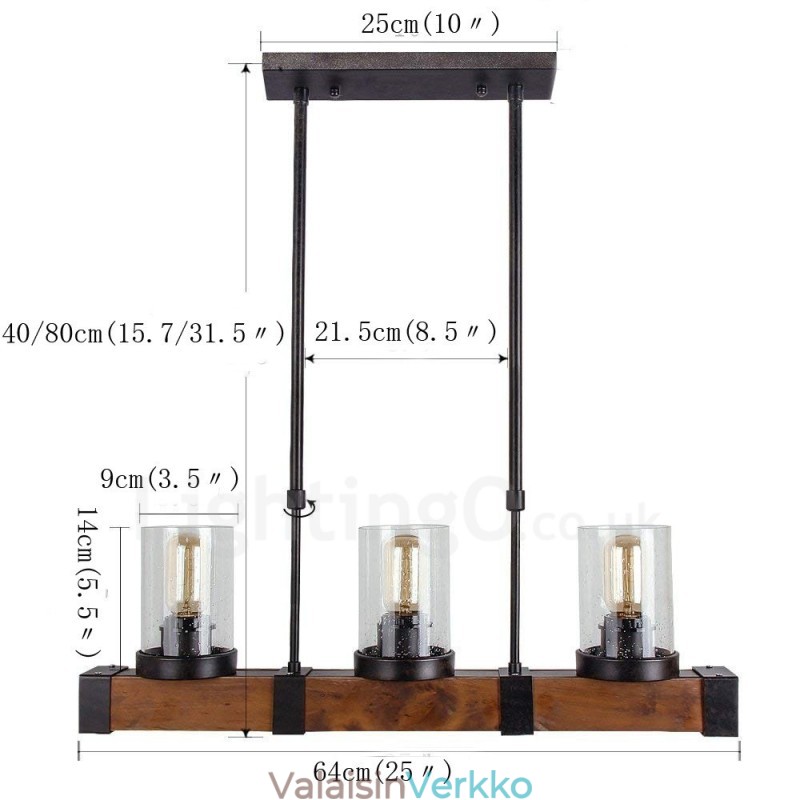 3 Light Vintage puinen kattokruunu Industrial Wind Loft Puinen lineaarinen riippuvalaisin