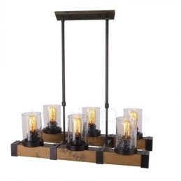 6 Light Vintage puinen kattokruunu Industrial Wind Loft Puinen lineaarinen riippuvalaisin