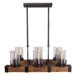 6 Light Vintage puinen kattokruunu Industrial Wind Loft Puinen lineaarinen riippuvalaisin