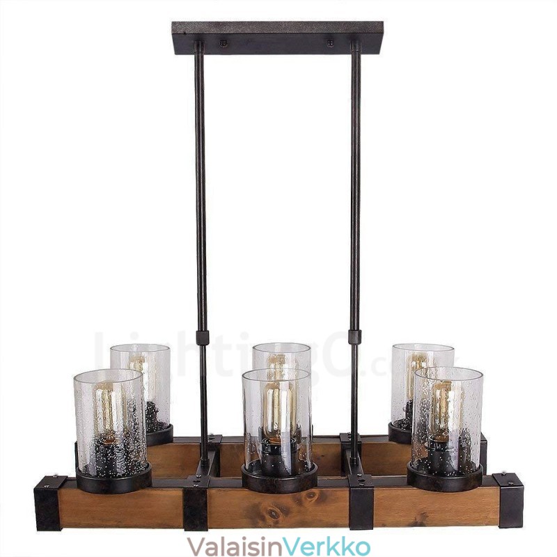 6 Light Vintage puinen kattokruunu Industrial Wind Loft Puinen lineaarinen riippuvalaisin