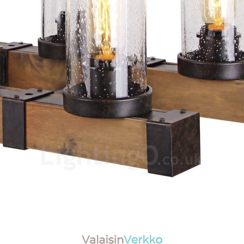 6 Light Vintage puinen kattokruunu Industrial Wind Loft Puinen lineaarinen riippuvalaisin