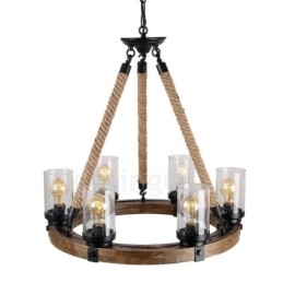 6 Light Ring Vintage puinen kattokruunu Industrial Wind Loft puinen lineaarinen riippuvalaisin