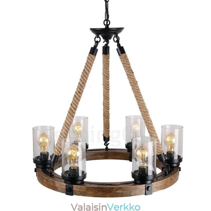 6 Light Ring Vintage puinen kattokruunu Industrial Wind Loft puinen lineaarinen riippuvalaisin