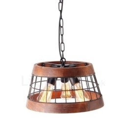 3 Light Ring Vintage puinen kattokruunu Industrial Wind Loft Puinen lineaarinen riippuvalaisin