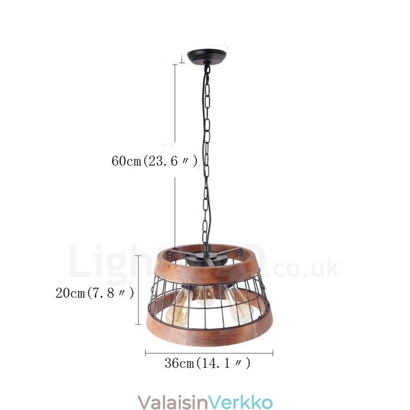 3 Light Ring Vintage puinen kattokruunu Industrial Wind Loft Puinen lineaarinen riippuvalaisin