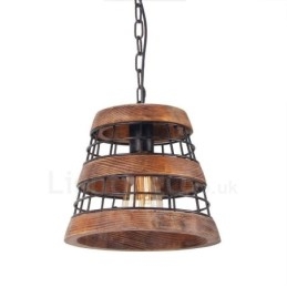 1 Light Ring Vintage puinen kattokruunu Industrial Wind Loft Puinen lineaarinen riippuvalaisin