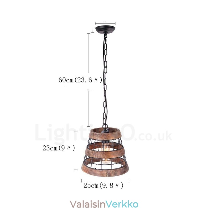1 Light Ring Vintage puinen kattokruunu Industrial Wind Loft Puinen lineaarinen riippuvalaisin