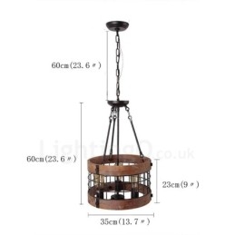 3 Light Drum Vintage puinen kattokruunu Industrial Wind Loft Puinen lineaarinen riippuvalaisin