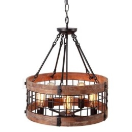 5 Light Drum Vintage puinen kattokruunu Industrial Wind Loft Puinen lineaarinen riippuvalaisin