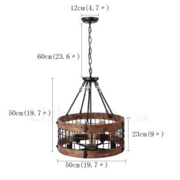 5 Light Drum Vintage puinen kattokruunu Industrial Wind Loft Puinen lineaarinen riippuvalaisin