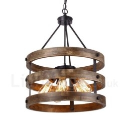 5 Light Drum Vintage puinen kattokruunu Industrial Wind Loft Puinen lineaarinen riippuvalaisin