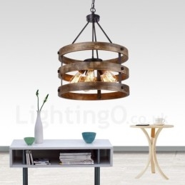 5 Light Drum Vintage puinen kattokruunu Industrial Wind Loft Puinen lineaarinen riippuvalaisin