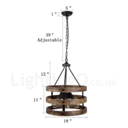 5 Light Drum Vintage puinen kattokruunu Industrial Wind Loft Puinen lineaarinen riippuvalaisin