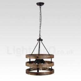 5 Light Drum Vintage puinen kattokruunu Industrial Wind Loft Puinen lineaarinen riippuvalaisin