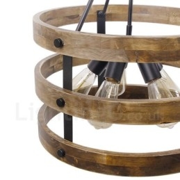 5 Light Drum Vintage puinen kattokruunu Industrial Wind Loft Puinen lineaarinen riippuvalaisin