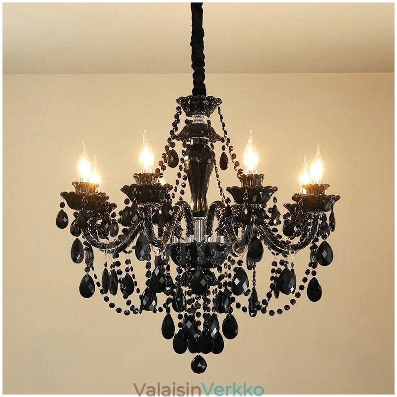 8 Vaaleanmusta tyylikäs kristallikynttiläkruunu