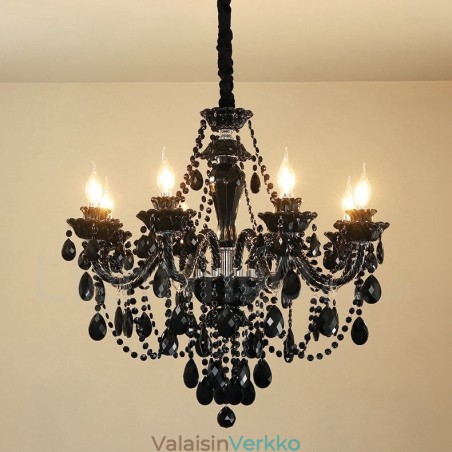 8 Vaaleanmusta tyylikäs kristallikynttiläkruunu