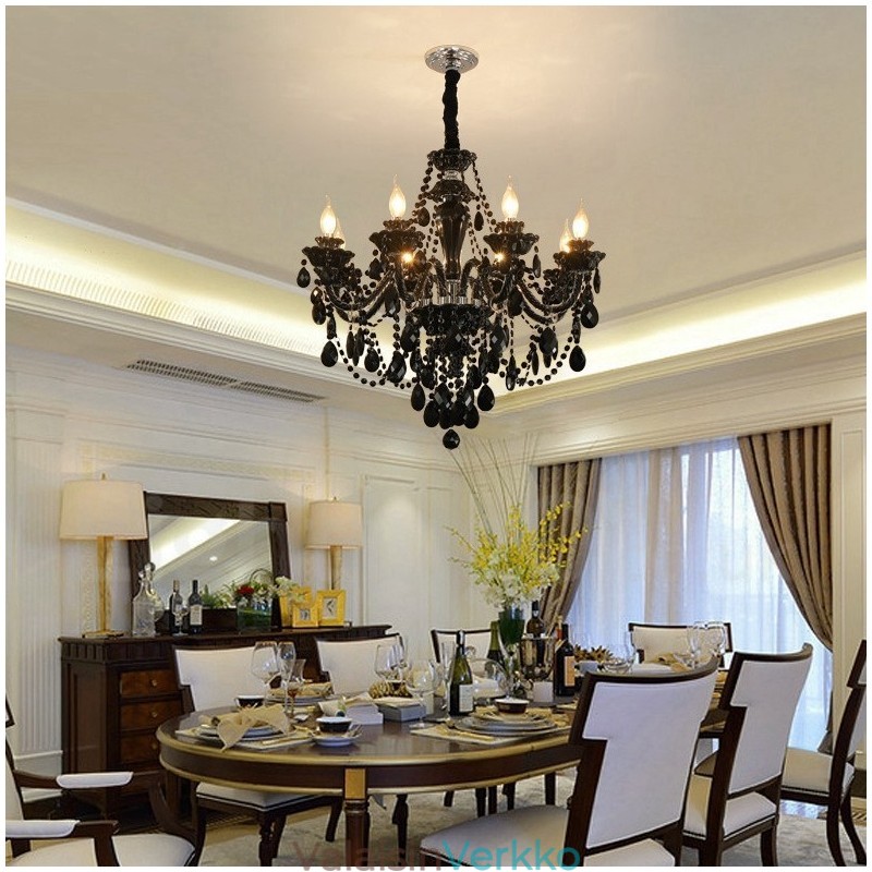 8 Vaaleanmusta tyylikäs kristallikynttiläkruunu