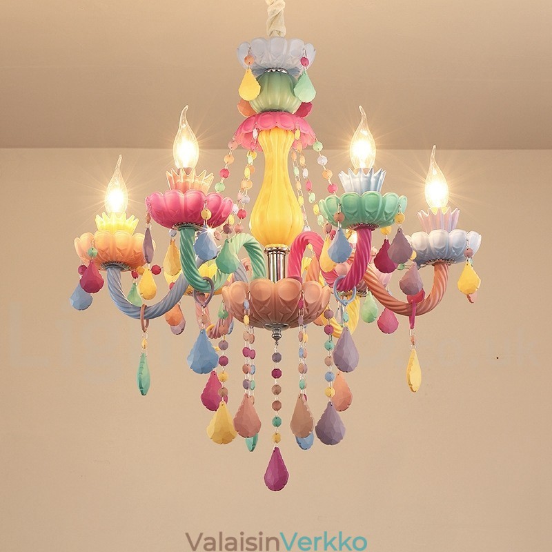 Macaron 6 kevyt kattokruunu monivärisellä kristallikynttilä minityylillä lasten lapsille