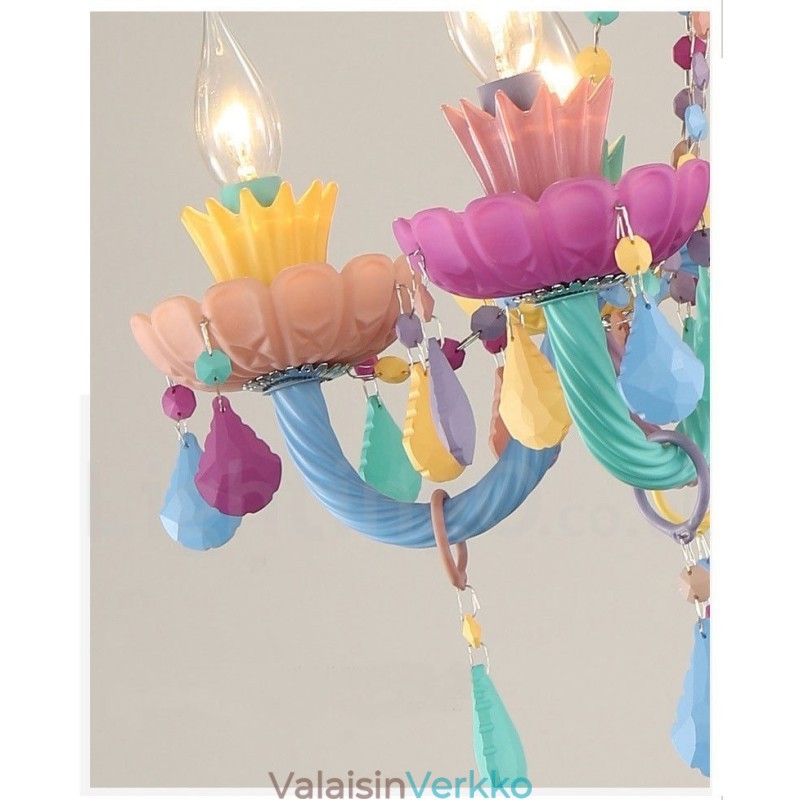 Macaron 18 (12+6) kevyt kattokruunu monivärisellä kristallikynttilä minityylillä lasten lapsille