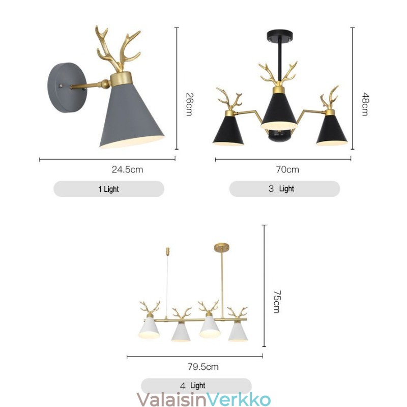 3 Vaalea pohjoismainen Macaron Modern Antlers kattokruunu