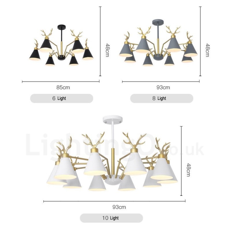 4 Vaalea pohjoismainen Macaron Modern Antlers kattokruunu