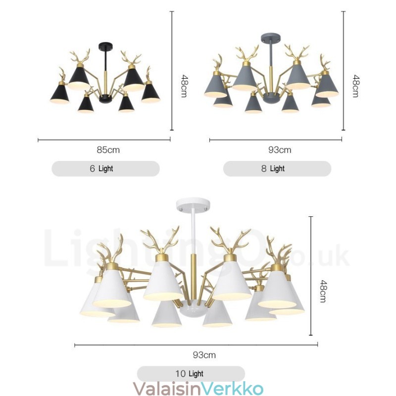 6 Vaalea pohjoismainen Macaron Modern Antlers kattokruunu