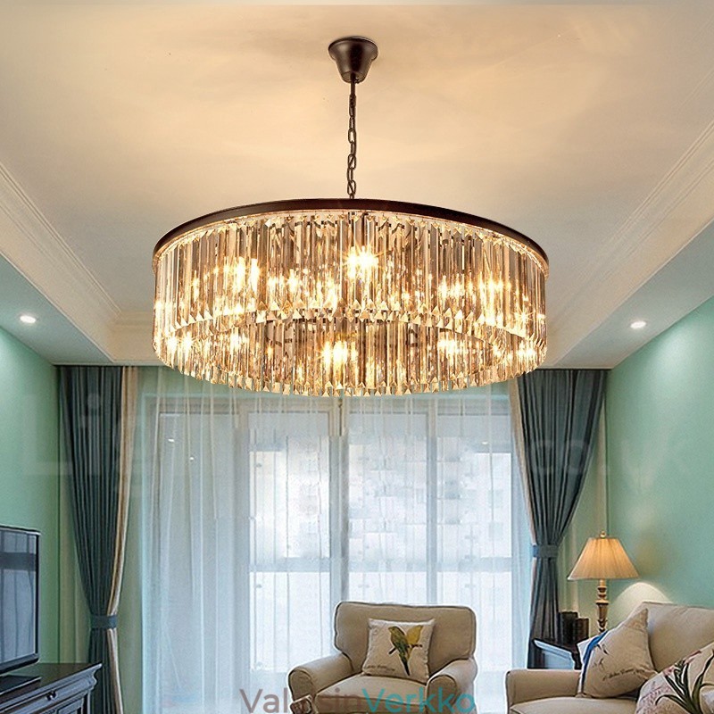 Postmoderni Luxury Round K9 Crystal Pendant Chandelier Lights -näyttelyhalli