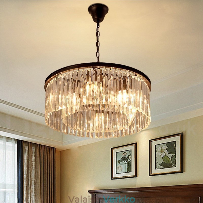 Postmoderni Luxury Round K9 Crystal Pendant Chandelier Lights -näyttelyhalli