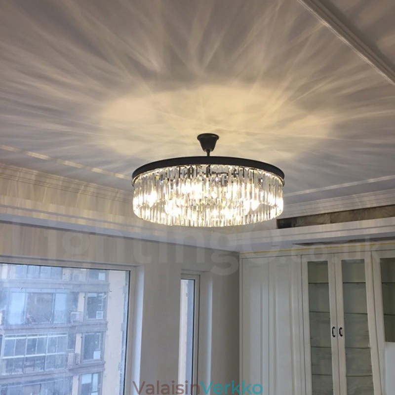 Postmoderni Luxury Round K9 Crystal Pendant Chandelier Lights -näyttelyhalli