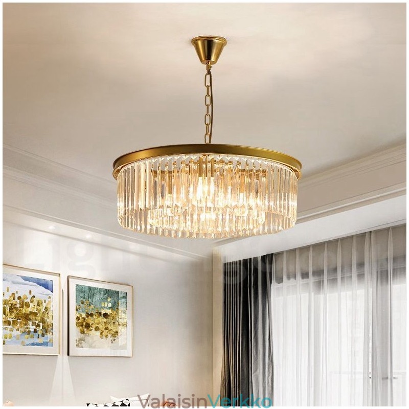 Postmoderni Luxury Round K9 Crystal Pendant Chandelier Lights -näyttelyhalli