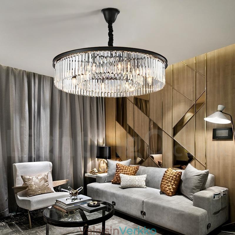 Postmoderni Luxury Round K9 Crystal Pendant Chandelier Lights -näyttelyhalli