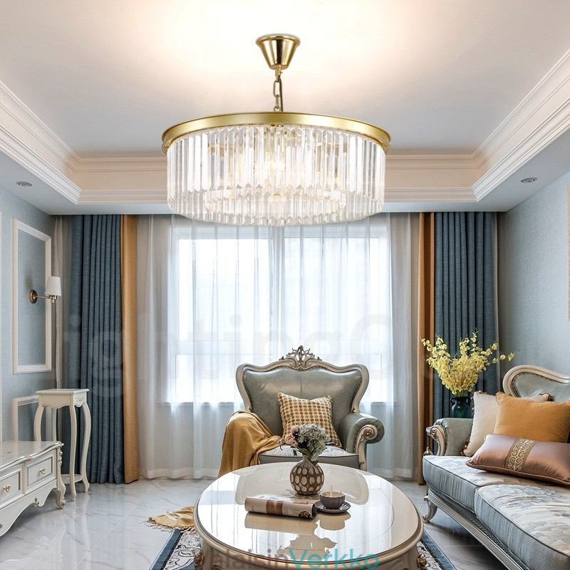Postmoderni Luxury Round K9 Crystal Pendant Chandelier Lights -näyttelyhalli