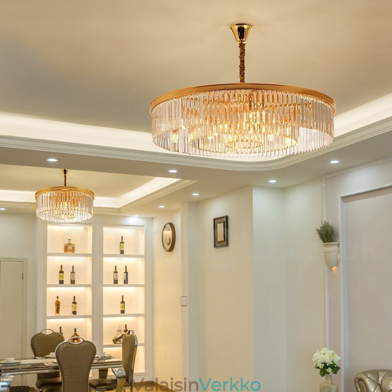 Postmoderni Luxury Round K9 Crystal Pendant Chandelier Lights -näyttelyhalli