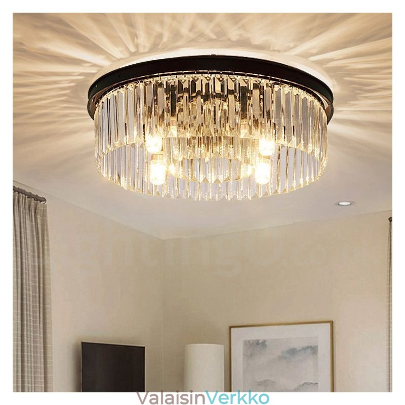Postmoderni Luxury Round K9 Crystal Flush Mount Ceiling Light Exhibition Hall