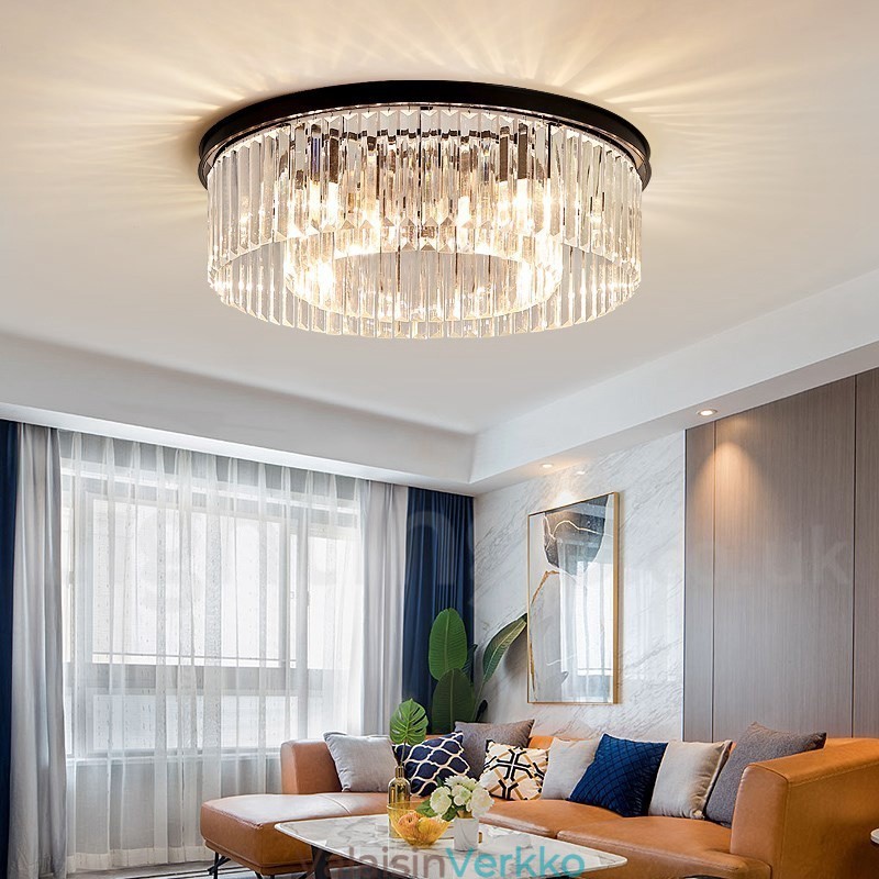 Postmoderni Luxury Round K9 Crystal Flush Mount Ceiling Light Exhibition Hall