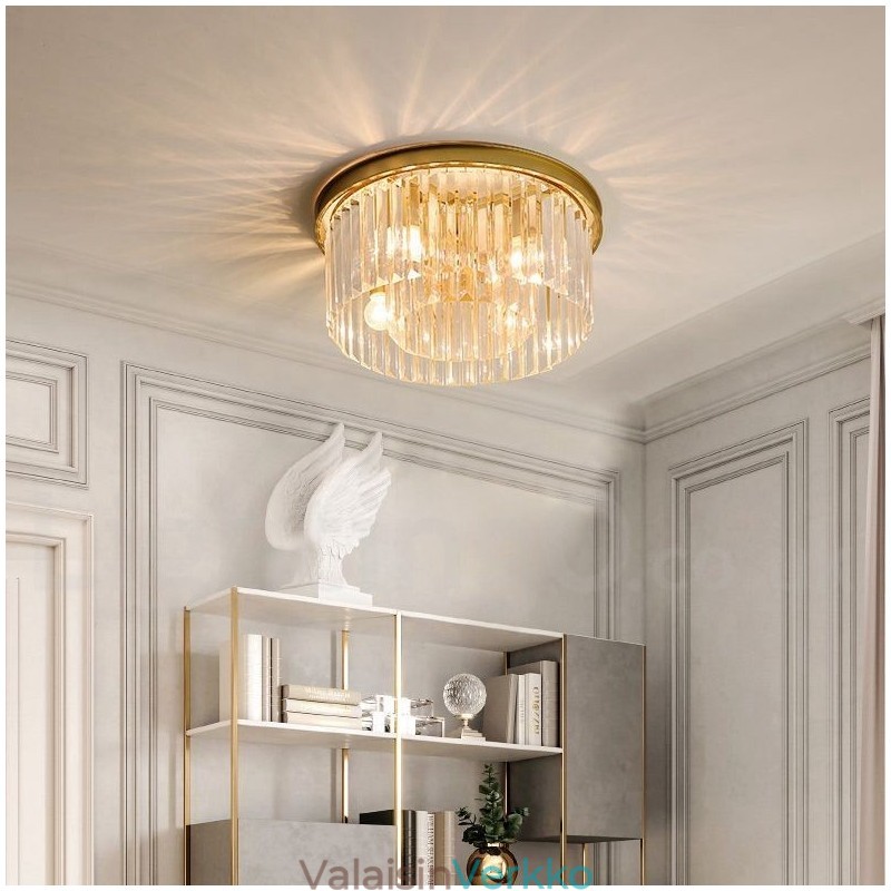 Postmoderni Luxury Round K9 Crystal Flush Mount Ceiling Light Exhibition Hall