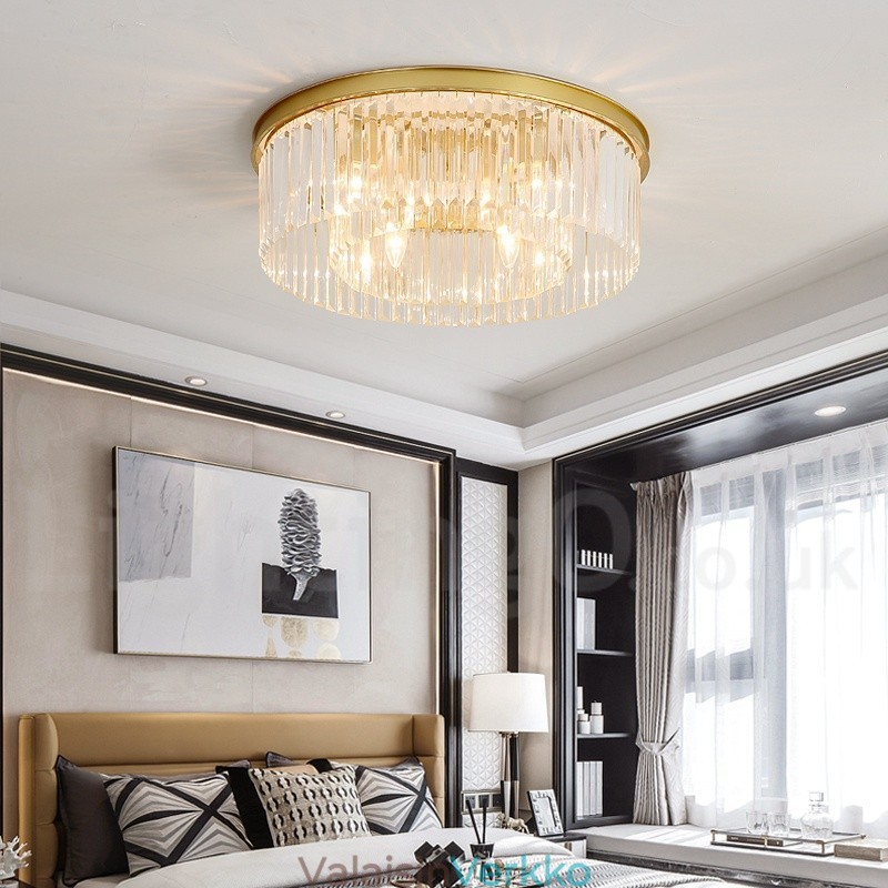 Postmoderni Luxury Round K9 Crystal Flush Mount Ceiling Light Exhibition Hall