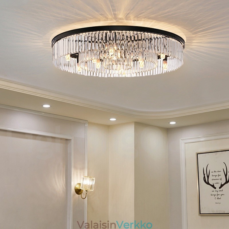 Postmoderni Luxury Round K9 Crystal Flush Mount Ceiling Light Exhibition Hall