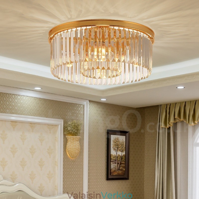 Postmoderni Luxury Round K9 Crystal Flush Mount Ceiling Light Exhibition Hall